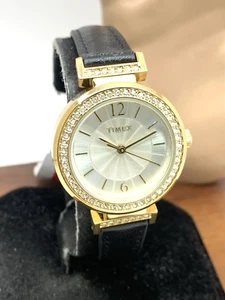 Reloj Timex para mujer TW2W4859 Indiglo cuarzo dorado correa de cuero negro 31 mm - Imagen 1 de 12
