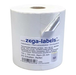 250 Thermotransfer Etiketten Rolle 100x150mm Kern25mm EXTREM STARK f.Reifen Holz - Bild 1 von 1