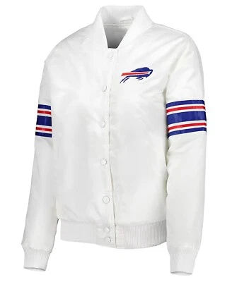 Jaqueta de beisebol Buffalo Bills cetim branco jaqueta Varsity jaqueta Letterman - Imagem 1 de 4
