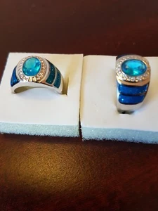 STERLING OPAL AND AQUAMARINE RING .M-Q-S-T-W.uk - Picture 1 of 4