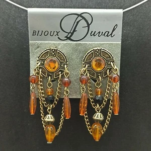 Authentic Vintage Chandelier Earrings Long Gold Tone Cluster 80s Runway Pierced  - Picture 1 of 12