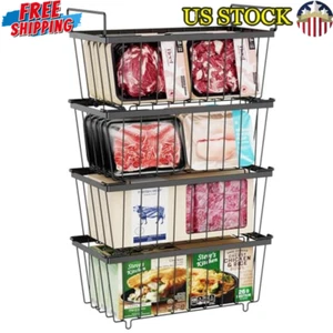 Organizer Bins 4Pack Stackable Chest Freezer 7 Cu.FT Deep Sort Frozen Food Black - Picture 1 of 7