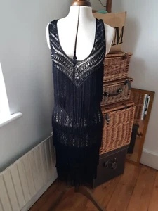 M&S Black fringe and sequence 20's dress size M - Picture 1 of 11