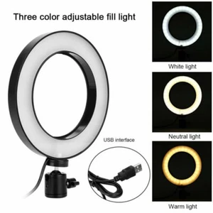 Luce ad anello USB a LED dimmerabile 6" con supporto treppiede studio foto video luce di riempimento - Foto 1 di 12