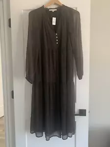 LOFT Split Neck Tiered Midi Dress Black/Brown Size Small NWT! - Picture 1 of 10