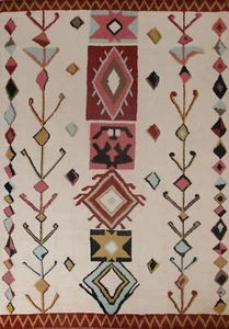Ivory Geometric Moroccan Area Rug 8'x10' Hand-knotted Wool Carpet - Picture 1 of 12