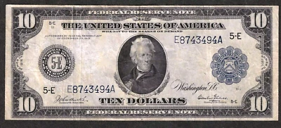 1914 $10 FRN ~ RICHMOND ~ FR 921 ~ SCARCE BURKE-GLASS SIGNATURES NICE VERY FINE - Image 1 of 2