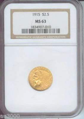 1915 $2.5 INDIAN Quarter Eagle NGC MS63 NICE MS-63 Better Date !!!!! - Image 1 of 2