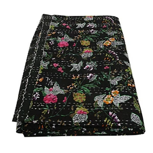 Indian Floral Print Comforter Kantha Quilt Bohomian Hippie Bed Cover Gudari - Picture 1 of 5