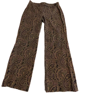 Harolds Pants Flare Leg Brown Paisley Casual Bohemian Stretch Classic Woman's 10 - Picture 1 of 8