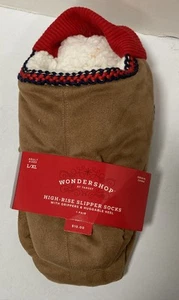 Wondershop Slipper Socks Large/extra Large-sherpa Lined Non-slip Tan And Red - Picture 1 of 6