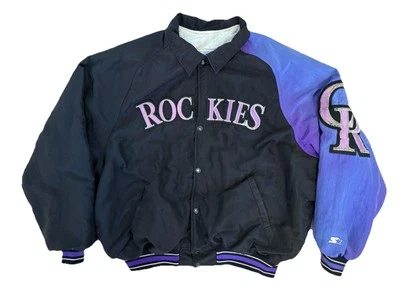  Jaqueta Bombardeiro Vintage Anos 90 Colorado Rockies Starter XL Desbotada Rara - Imagem 1 de 4
