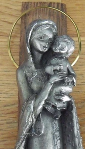 Vintage Virgin Mary with Baby Jesus Statue on Wood - Picture 1 of 7