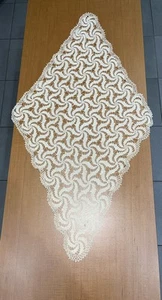 Vintage Hand Crocheted Diamond Shaped Lace Tablecloth/ Doily Beige/ Ecru 40”x22” - Picture 1 of 4