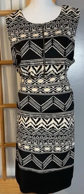 Conjunto de 2 piezas para mujer talla 16/18 Top Falda Beige Negro Abstracto Hecho en EE. UU. Clásico LEER Foto 1 de 4