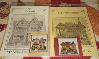 2 Nancy Spruance Victorian House Cross Stitch Patterns Gingerbread & Linden Hall - Image 1 of 3