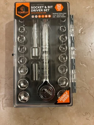 TORELLI 52 PIECE SOCKET & BIT DRIVER SET  DOUBLE SIDED STORAGE CASE-NEW/SEALED - Image 1 of 2