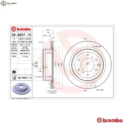 2x BRAKE DISC 09.B637.11 FOR MITSUBISHI PAJERO/IV/SHOGUN/Van PAJERO/SHOGUN 3.2L - Image 1 of 4