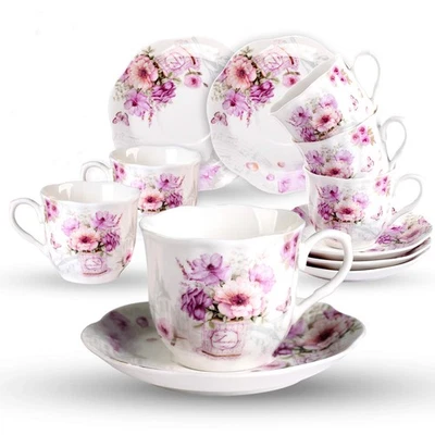 Juego de 6 tazas y platillos de té de porcelana GuangYang de 7 oz té de café con patrón floral Foto 1 de 4