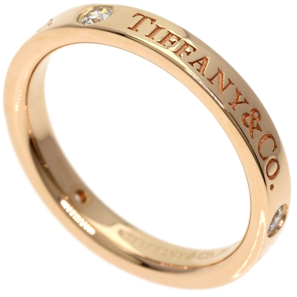 TIFFANY&Co.  Anillo de diamantes banda plana 3P oro rosa K18 damas [usado] Foto 1 de 4