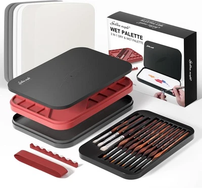 Мокрый поддон для живописи миниатюр - золотой клен 2 в 1 сухой и красный + черный  - Изображение 1 из 4