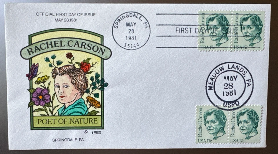 1981 Collins HP FDC 17c Rachel Carson Dual Cancel Scott #1925 - Image 1 of 1