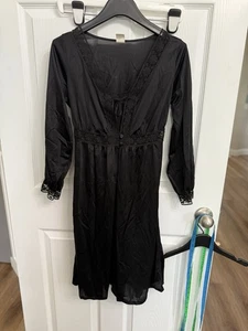 Vintage Black Lace 2-Piece Lingerie Set Sheer Nylon Slip & Robe Made in USA S - Picture 1 of 10