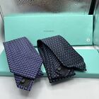 AUTH. Tiffany Co Lot If Two Blue 100% Silk Necktie Original Box Made in Italy