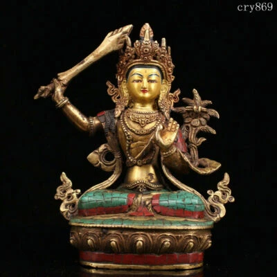 Antiguo Tíbet antiguo cobre puro con incrustaciones de gemas trazado oro bodhisattva estatua Foto 1 de 4