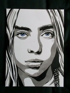 Lienzo Arte Pintura Músico Singer Billie Eilish Blanco y Negro 40.6x30.5cm - Imagen 1 de 7