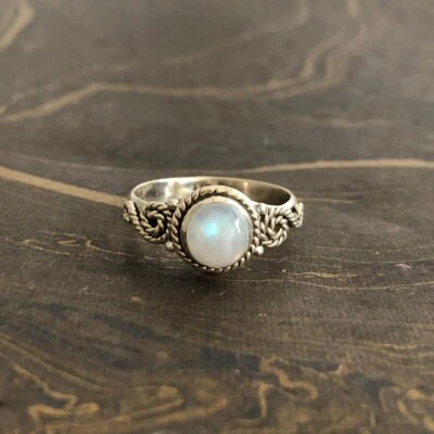 Fire Moonstone 925 Sterling Silver Ring Boho Ring Women's Ring Graduation Gift - Image 1 of 4