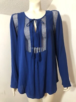 Joseph A Nueva Blusa Para Mujer Mediana Popover Azul Real Crochet Encaje Acentos Foto 1 de 4