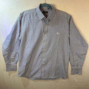Burberry London Mens 40 (Med?) Shirt Button Down Blue Striped Logo Long Sleeve - Picture 1 of 12