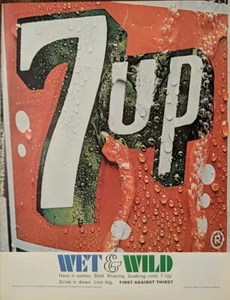 1967 Vintage 7up Print Ad, Wet And Wild.  Great Retro Soda Art - Picture 1 of 1