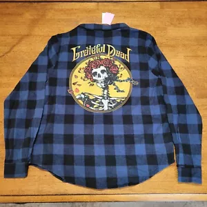 GRATEFUL DEAD Flannel Shirt Skull Rose Womens X-Small Deadhead Boho Hippie - Picture 1 of 9