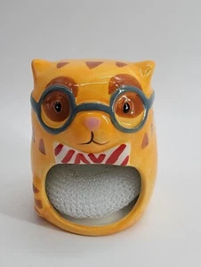 Orange Cat W/ Glasses Bow Tie Scrubby Holder W/ Scrubby Boston Warehouse - Picture 1 of 6
