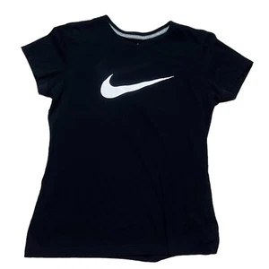 Nike T-Shirt Youth Size L Slim Fit Black Short Sleeve Tee Swoosh - Picture 1 of 3