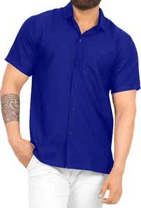 HAPPY BAY Men's Short Sleeve Button Down Casual Camp Shirts M Royal Blue, Gifts - Picture 1 of 3