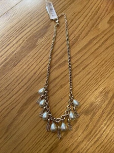 Sears Fashion Necklace Gold Tone With Faux Pearl Drops And Gold Tassels - Picture 1 of 7