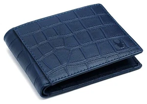 NEW Blue Leather Men's Bifold Wallet RFID Blocking Premium Quality Free Shipping - Picture 1 of 5