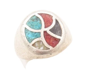 925 Sterling Silver Vintage Ring NAVAJO ZUNI Crushed Turquoise  Sz 9.5  RG31105 - Picture 1 of 7