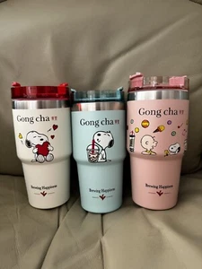 Gong Cha X Snoopy Tumbler 590mL / 20oz Cup - FULL SET - NEW Tea BLUE PINK WHITE - Bild 1 von 1