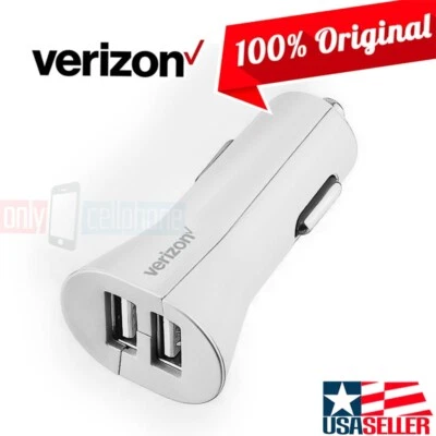 OEM Verizon Logo Dual-USB White Car Charger Adapter for iPhone Galaxy Tablet - Image 1 of 4