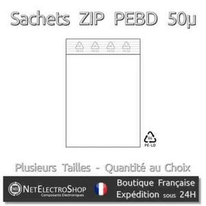 Sachets plastiques transparents PEBD (LDPE) Fermeture ZIP 50µ Plusieurs Formats - Picture 1 of 1