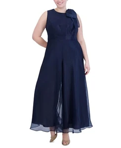 Vestido Mono Halter Eliza J Plus Organza Lazo Borde Halter para Mujer, Azul Marino, Talla 22W - Imagen 1 de 4