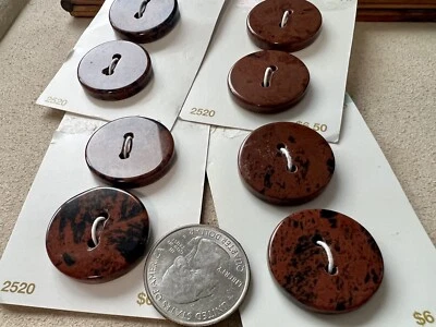 8 1” Polished Red Brown Stone Buttons Sew Through Carded Lot - Image 1 of 4