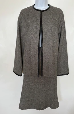 Traje Falda Dos Piezas Mezcla Lana Sigrid Olsen Para Mujer M Tweed Cuero Ribete Foto 1 de 4