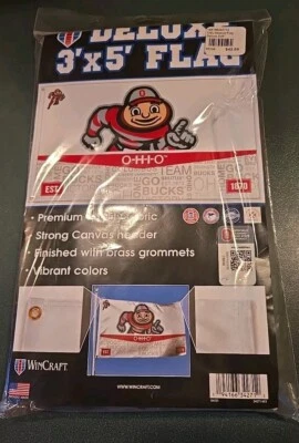 OHIO STATE BUCKEYES MASCOT BRUTUS  3'X5' DELUXE FLAG NEW WINCRAFT 34271 NEW! - Image 1 of 4