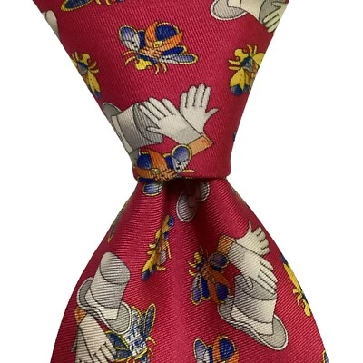 LEONARD PARIS Mens Silk XL Necktie ITALY Luxury HAT GLOVES INSECT Pink/Multi EUC - Изображение 1 из 3