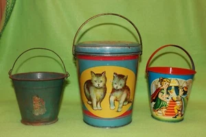 3 Stück Blecheimer, mit Deckel, Märchen Sandkasten Bravo Katzen - Bild 1 von 12